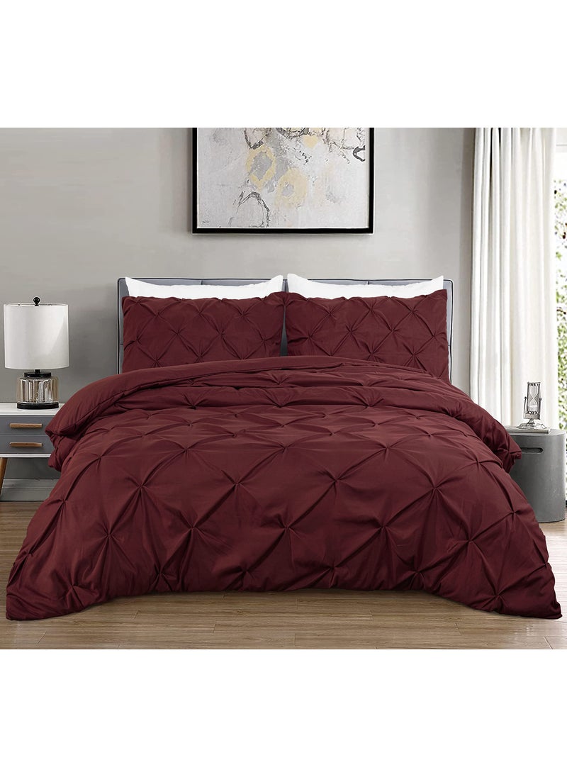 Chezmoi Collection Chezmoi Collection Berlin 3-Piece Pintuck Pinch Pleat Bedding Comforter Set (Queen  Burgundy)  - Image 2