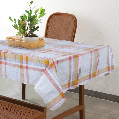 homewards® Red and Orange Checks Design PVC 6 Seater Rectangle 137 cm x 183 cm Table Cover with Cotton Backing - Image 5