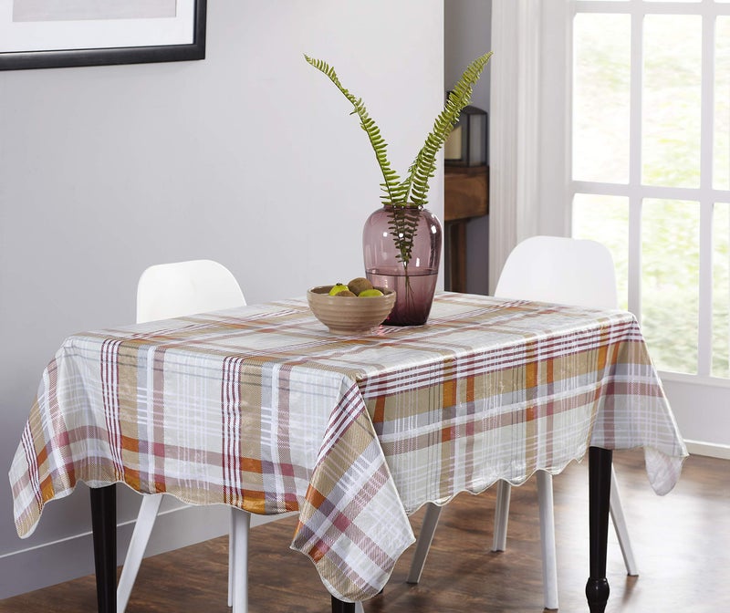 homewards® Red and Orange Checks Design PVC 6 Seater Rectangle 137 cm x 183 cm Table Cover with Cotton Backing - Image 1