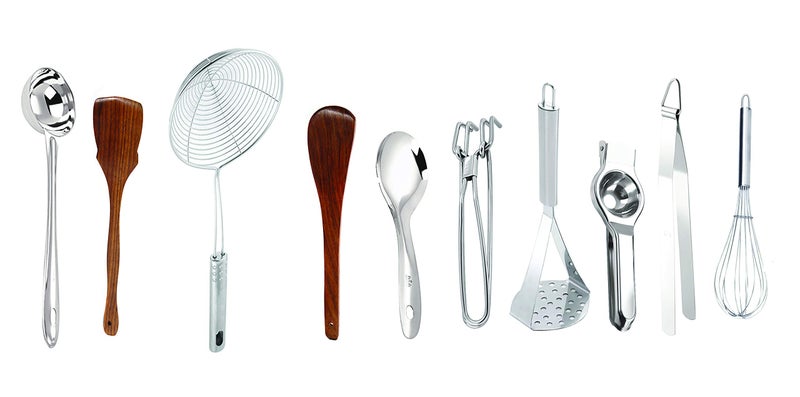Petals Cooking Serving Spoons Spatula and Stainless Steel Kitchen Tools, 10-Pieces Set - Image 1