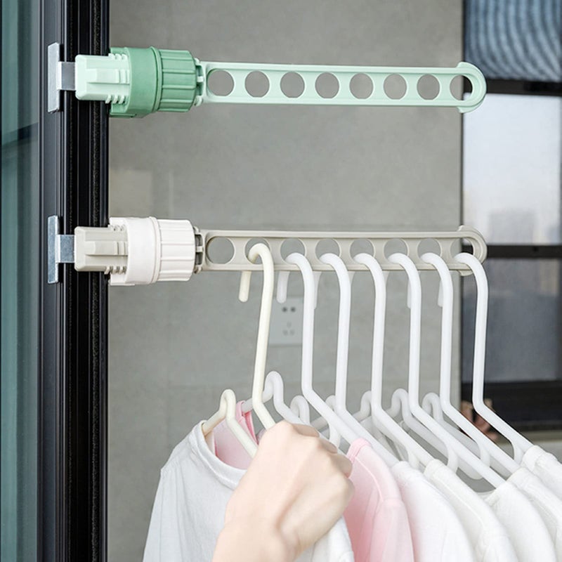 Clothes Drying Rack 2 Packs Portable Travel Hanger for Hotel Home Rotary Clipon Hanger Holder Wall Mounted Clothes Bar for Bathroom Bedroom Laundry Room Balcony Green  Grey