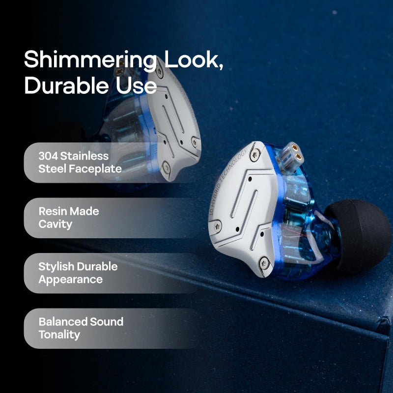 Linsoul KZ ZS10 Pro, 4BA+1DD 5 Driver in Ear Monitor, HiFi Wired Earbuds, Gaming Earbuds, Hybrid IEM Earphones with Stainless Steel Faceplate, Detachable Cable for Musician (Without Mic, Blue) - Image 5