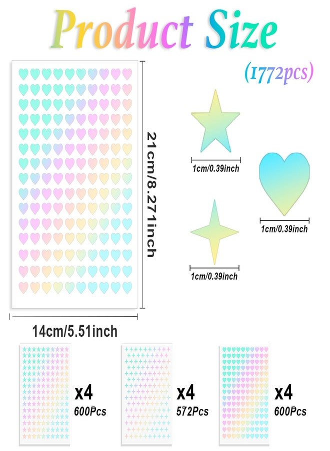 OWMOSYX 1800 Self-Adhesive Holographic Stickers for Kids Reward, Foil Star Heart Stickers Mini Cute Stickers for Home DIY Office Classroom Reward (Laser Silver) - Image 2