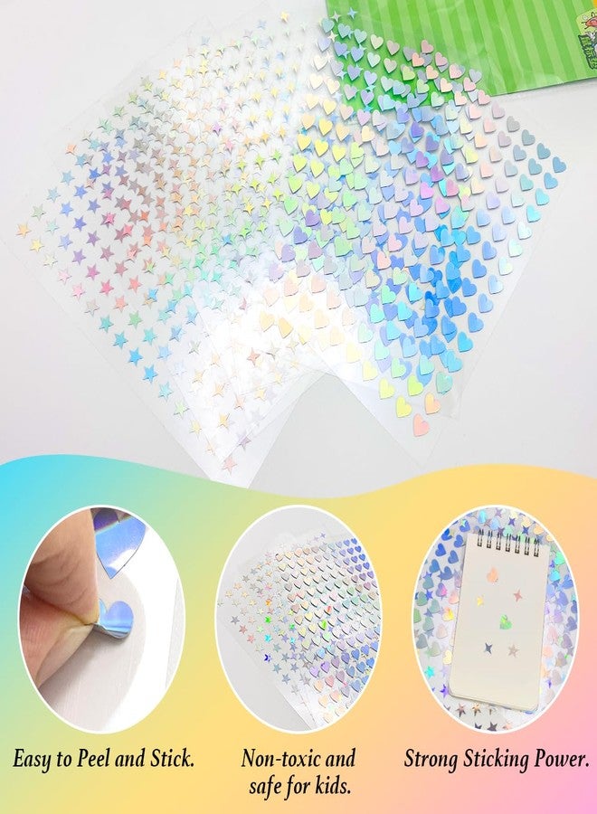 OWMOSYX 1800 Self-Adhesive Holographic Stickers for Kids Reward, Foil Star Heart Stickers Mini Cute Stickers for Home DIY Office Classroom Reward (Laser Silver) - Image 3