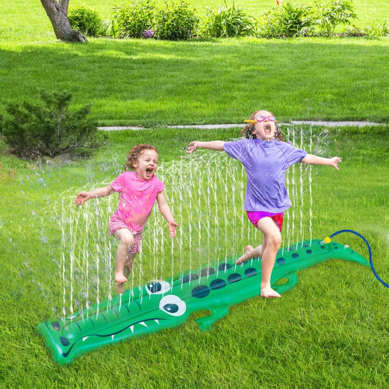 Biubee 96 x 13 Extra Large Crocodile Sprinkler for Kids Outdoor Toys Kids Toddler Water Sprinkler for Yard Attaches to Garden Hose Durable Inflatable Splashing Fun Toys for Garden Lawn - Image 4