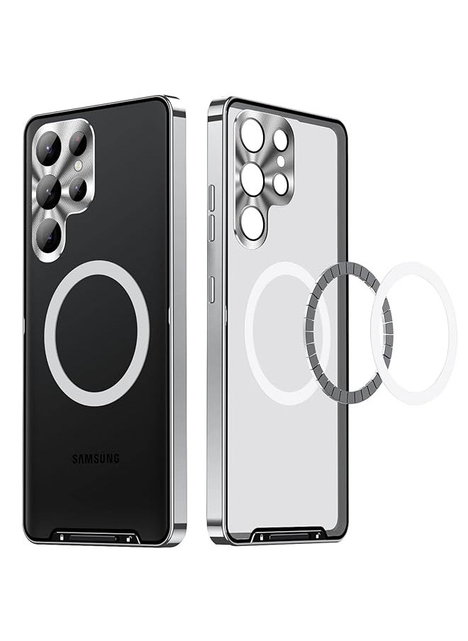 Generic Magnetic Case For Samsung S24 Ultra Case Cover Compatible With Mag Safe Camera Lens Protector Shockproof Metal Frame For Galaxy S24 Ultra Silver S24 Ultra  - Image 1