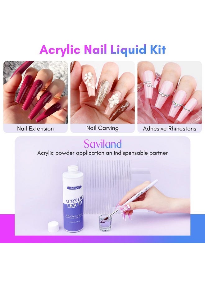 Saviland - Saviland Monomer Acrylic Nail Liquid - 8.11fl.oz Acrylic Liquid with 3PCS Acrylic Brushes Size（8/10/14）for Acrylic Powders, Non-Yellowing Acrylic Nail Liquid for DIY Home Nail Salon Use - Image 1