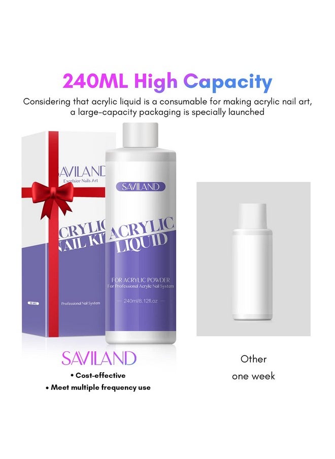 Saviland - Saviland Monomer Acrylic Nail Liquid - 8.11fl.oz Acrylic Liquid with 3PCS Acrylic Brushes Size（8/10/14）for Acrylic Powders, Non-Yellowing Acrylic Nail Liquid for DIY Home Nail Salon Use - Image 1