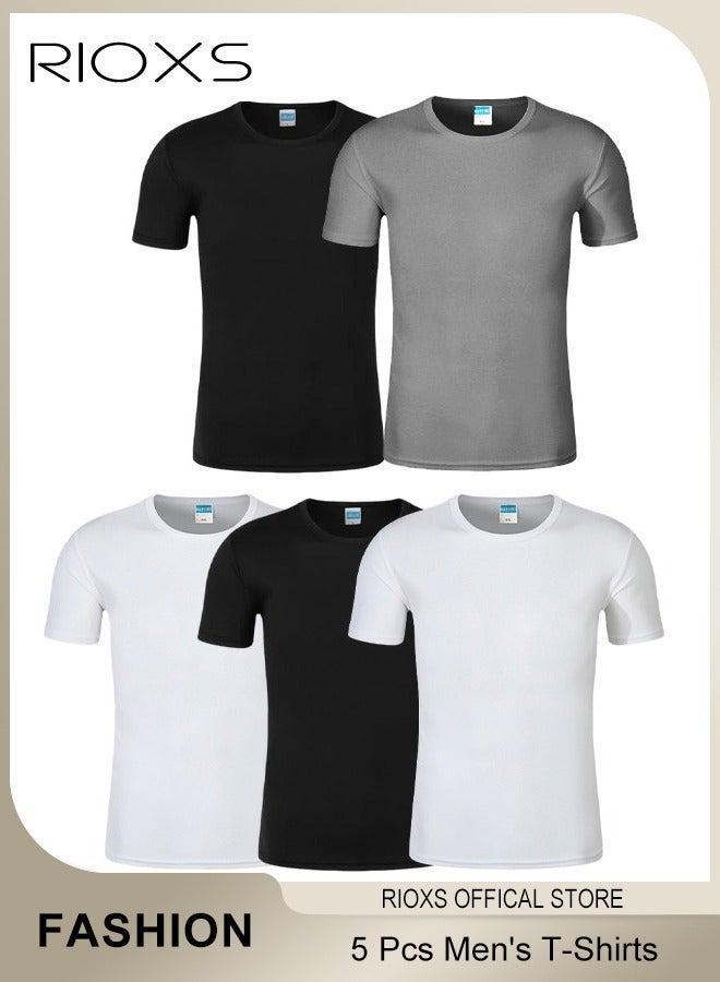 RIOXS 5 Pack T-Shirt For Men, Quick Dry Sports Tee Shirt, Men's Crew Neck T-Shirts Summer Basic Tops, Quick Dry Wicking T Shirts, Athletic Running Gym Workout Short Sleeve Tee Tops Bulk, Sports Casual Undershirt - Image 2