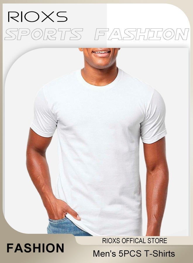 RIOXS 5 Pack T-Shirt For Men, Quick Dry Sports Tee Shirt, Men's Crew Neck T-Shirts Summer Basic Tops, Quick Dry Wicking T Shirts, Athletic Running Gym Workout Short Sleeve Tee Tops Bulk, Sports Casual Undershirt - Image 1
