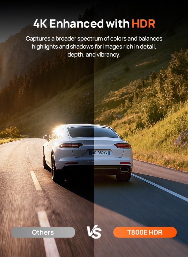 70 ماي كاميرا داش T800E 3 قنوات، 4K+1080P+1080P مع 64GB مجانية، GPS، واي فاي 6، تحكم صوتي، ركن 24/7، رؤية ليلية، تسجيل متكرر، دعم مكثف فائق 512GB - Image 3