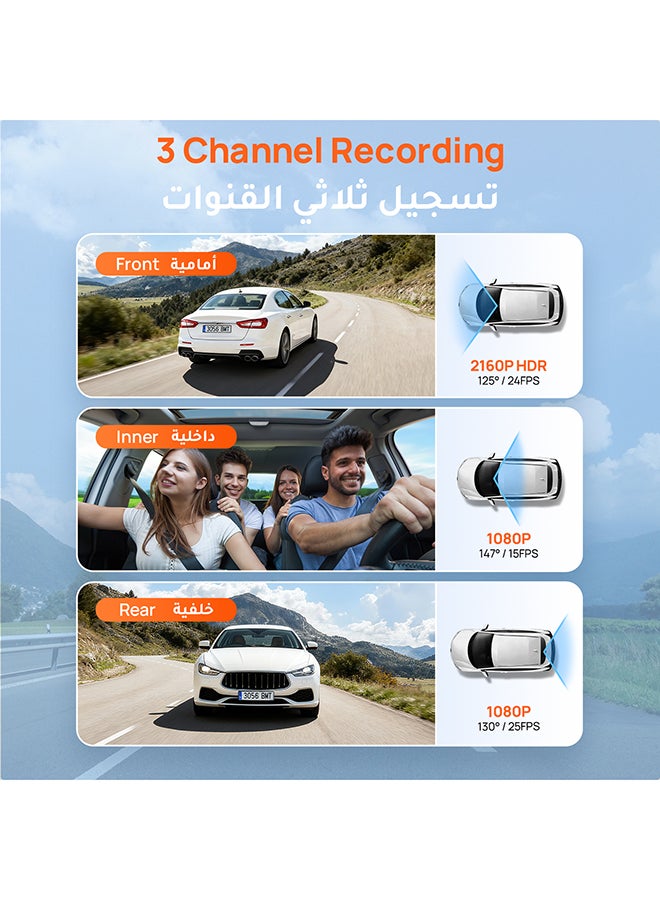 70mai T800E 3 Channel Dash Cam , 4K+1080P+1080P Car Dash Camera with Free 64GB, GPS, Wi-Fi 6, Voice Control, 24/7 Parking, Night Vision, Loop Recording, Supercapacitor Support 512GB - Image 2