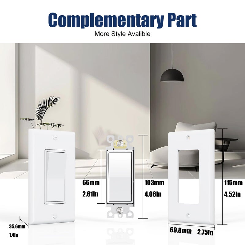 ThunderWay 3 Way Decorator Light Switch with Wall Plates, 15A 120/277V Decora Three Way Electrical Wall Paddle Rocker Switches Replacement, Residential Grade, UL Listed, Glossy White(10 Pack) - Image 5