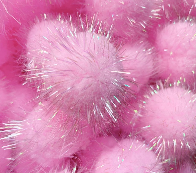 YYCRAFT 30pcs Large Glitter Tinsel Pom Poms Sparkle Balls for DIY Craft,Cat Toys(1.5 Inch,Baby Pink) - Image 1