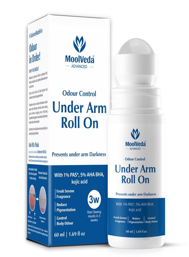 Moolveda 5% AHA BHA Underarm Roll On 60ml - Odour Control & Pigmentation Removal for Men Women | Lactic Mandelic Salicylic Acid | Orchid Breeze - Image 1