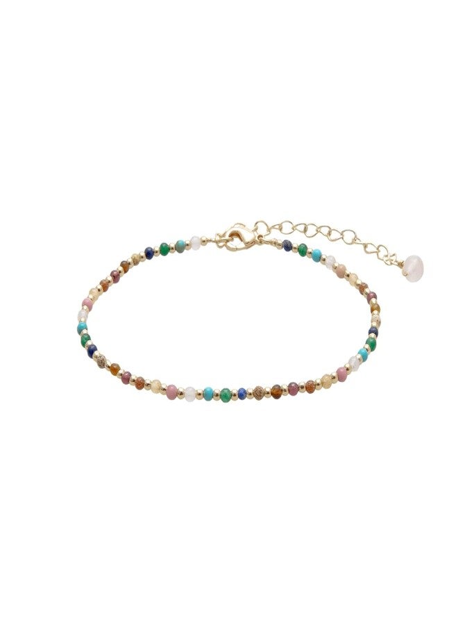 Lotus and Luna 2MM Master Healer Energy Chakra Healing Dainty Anklet with Real Stones Jade, Pearl, Rose Quartz, Amethyst, Moonstone (Yellow Gold) - Image 1