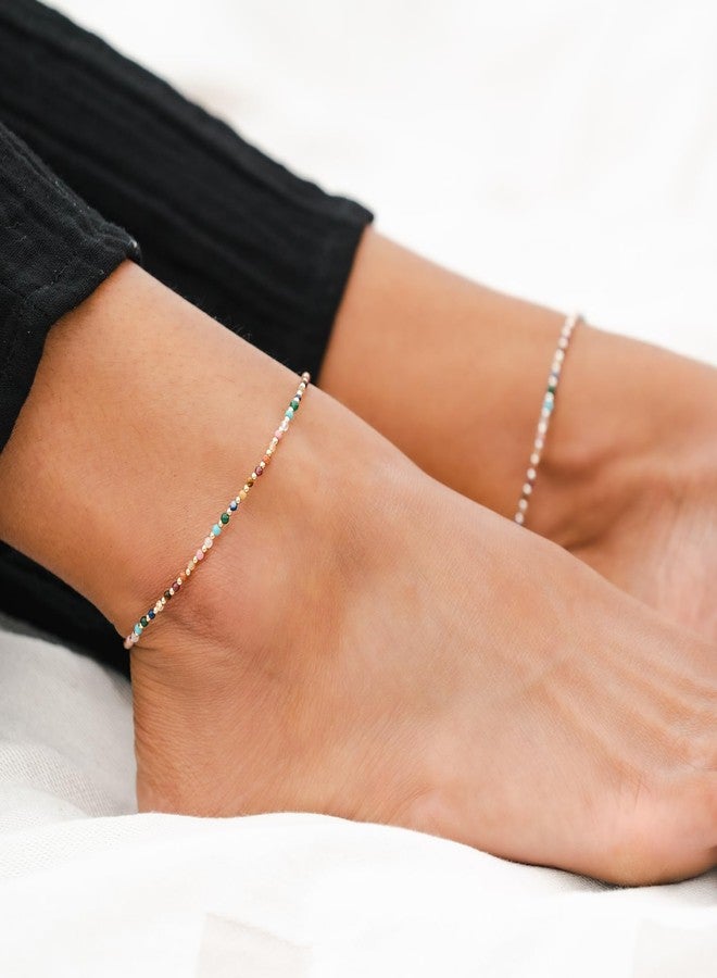 Lotus and Luna 2MM Master Healer Energy Chakra Healing Dainty Anklet with Real Stones Jade, Pearl, Rose Quartz, Amethyst, Moonstone (Yellow Gold) - Image 2