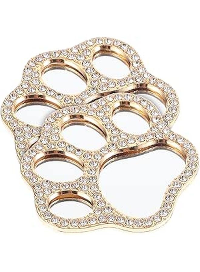 Rhinestone Cat Paw Phone Charm With Portable Mirror Gold Zinc Alloy Travel Makeup Accessory - Image 1