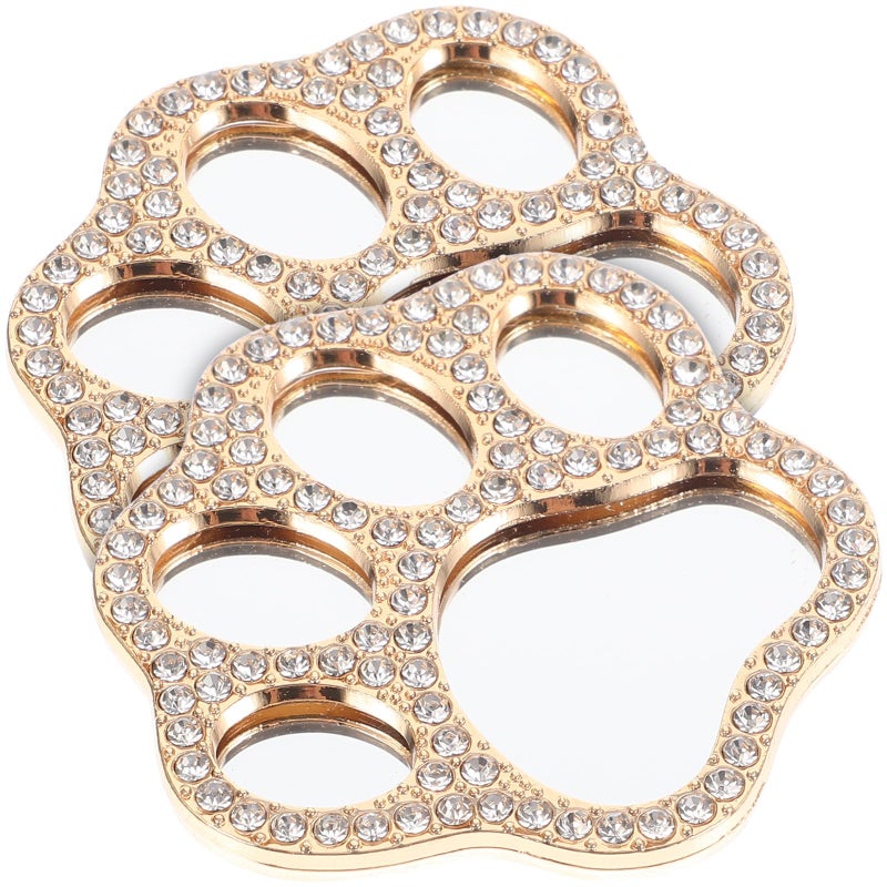 Rhinestone Cat Paw Phone Charm With Portable Mirror Gold Zinc Alloy Travel Makeup Accessory - Image 2