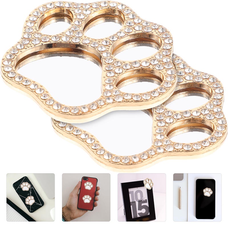 Rhinestone Cat Paw Phone Charm With Portable Mirror Gold Zinc Alloy Travel Makeup Accessory - Image 4