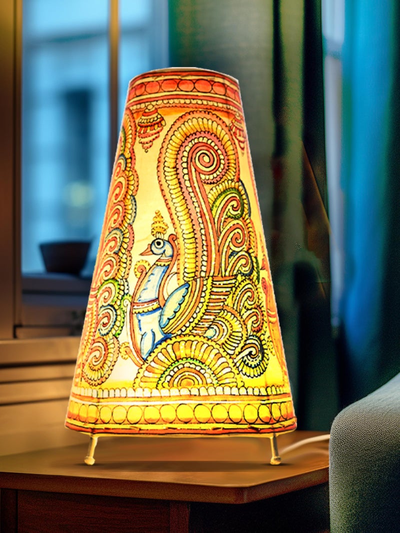 SHILP KATHA Handicraft Leather Table Lamp for Home Decoration | Handmade Side Table Lamp Shade for Bedroom Decor | Decorative festival gift for Living Room, Desk, Spiritual Décor | Vibrant Peacock - Image 1