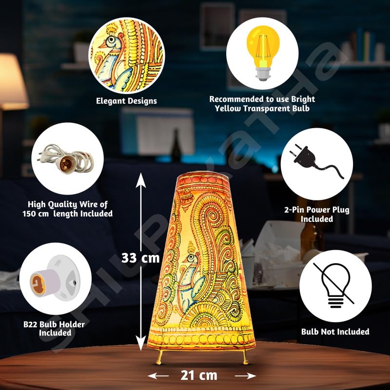 SHILP KATHA Handicraft Leather Table Lamp for Home Decoration | Handmade Side Table Lamp Shade for Bedroom Decor | Decorative festival gift for Living Room, Desk, Spiritual Décor | Vibrant Peacock - Image 4