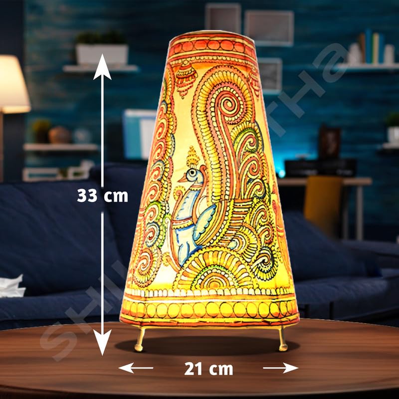SHILP KATHA Handicraft Leather Table Lamp for Home Decoration | Handmade Side Table Lamp Shade for Bedroom Decor | Decorative festival gift for Living Room, Desk, Spiritual Décor | Vibrant Peacock - Image 3