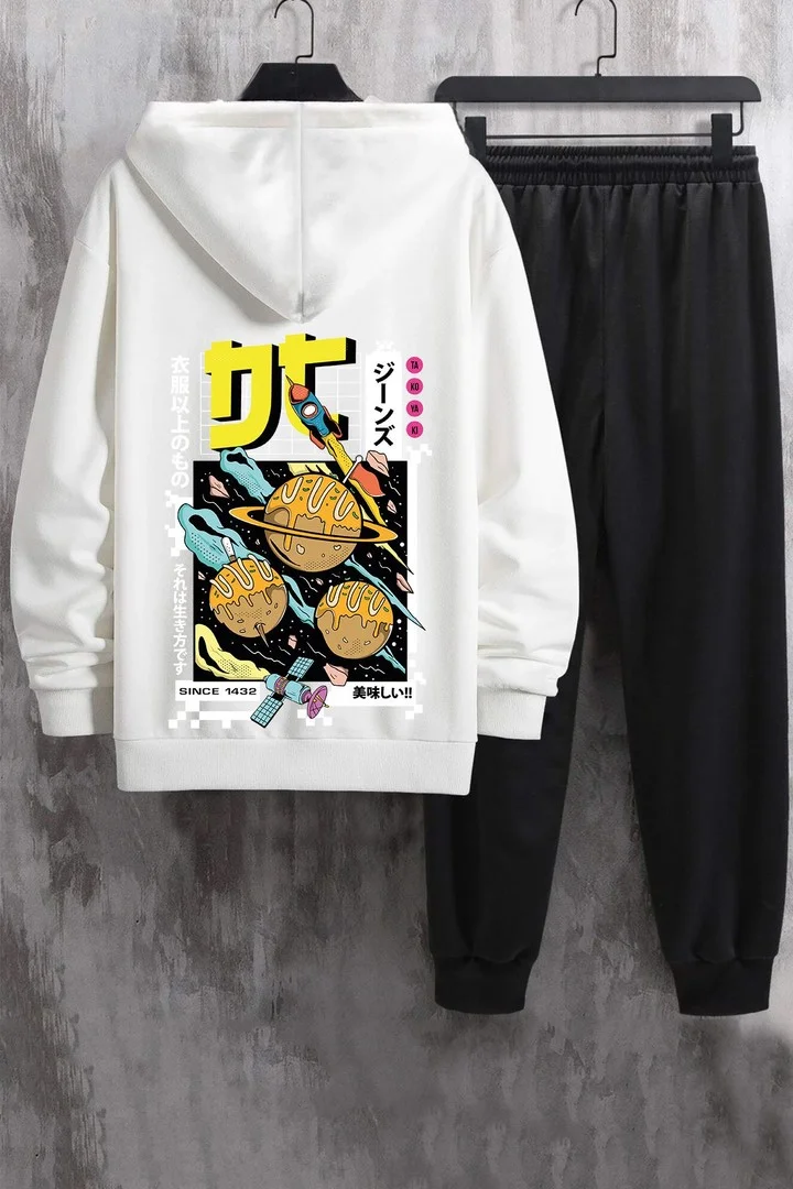 ONLYTRENDWEAR Unisex Tokoyaki Printed Tracksuit Set S.m. White