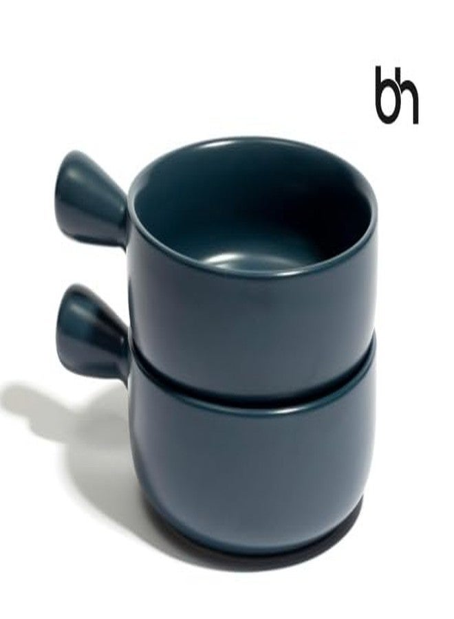 Beyond Homes Handcrafted Ceramic Snack Bowl with Handle, 15.5 cm | Dishwasher & Microwave Safe Bowl for Snacks | Ceramic Serving Bowl for Salads, Noodles, Soup, Curry (Dark Blue-550 ml) - Image 4