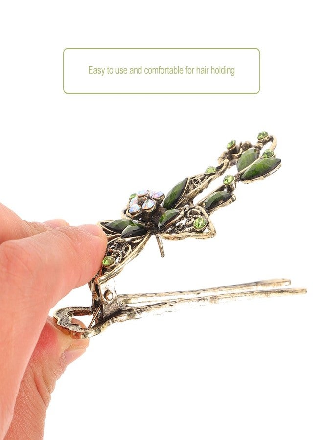 Beaupretty Elegant Green Rhinestone Hair Accessories for Women Vintage Floral Hair Barrettes for Weddings Parties and Everyday Use - Image 4