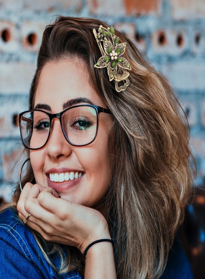 Beaupretty Elegant Green Rhinestone Hair Accessories for Women Vintage Floral Hair Barrettes for Weddings Parties and Everyday Use - Image 3