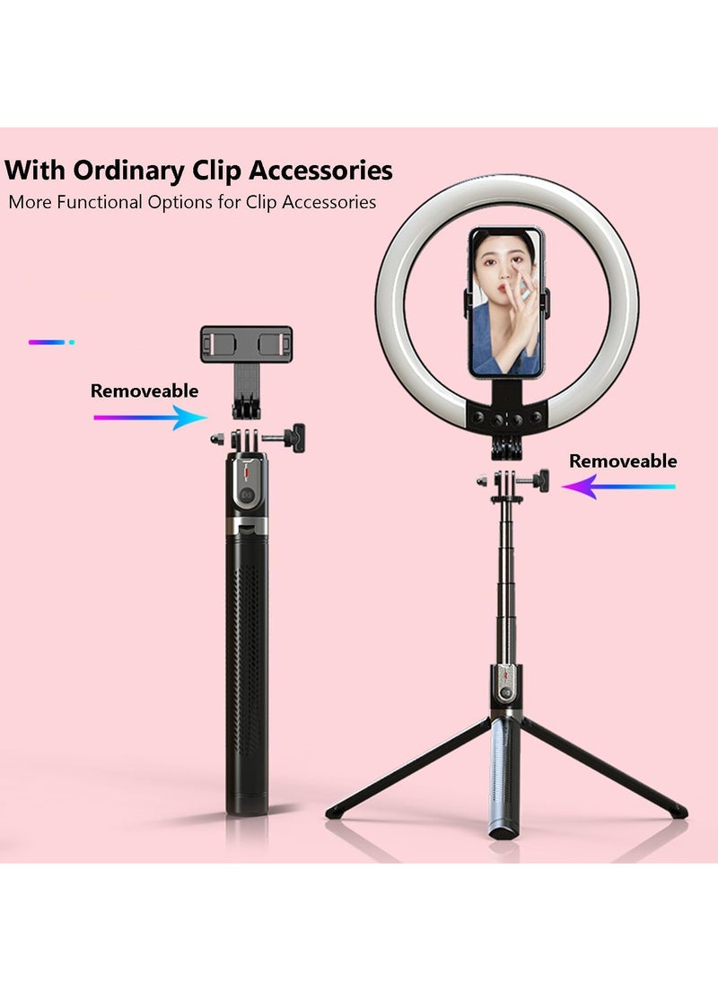 TYCOM - Tycom Selfie stick 10" RGB Ring Light with 180 cm long Stand and 2 Phone Holders,TikTok Ring Light 12 RGB Color Modes for YouTube Video Vlog Live Stream Makeup with Remote Control. - Image 1