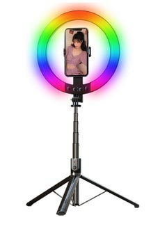 TYCOM Tycom Selfie stick 10" RGB Ring Light with 180 cm long Stand and 2 Phone Holders,TikTok Ring Light 12 RGB Color Modes for YouTube Video Vlog Live Stream Makeup with Remote Control.  - Image 2