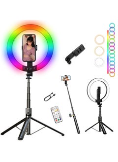 TYCOM Tycom Selfie stick 10" RGB Ring Light with 180 cm long Stand and 2 Phone Holders,TikTok Ring Light 12 RGB Color Modes for YouTube Video Vlog Live Stream Makeup with Remote Control.  - Image 1
