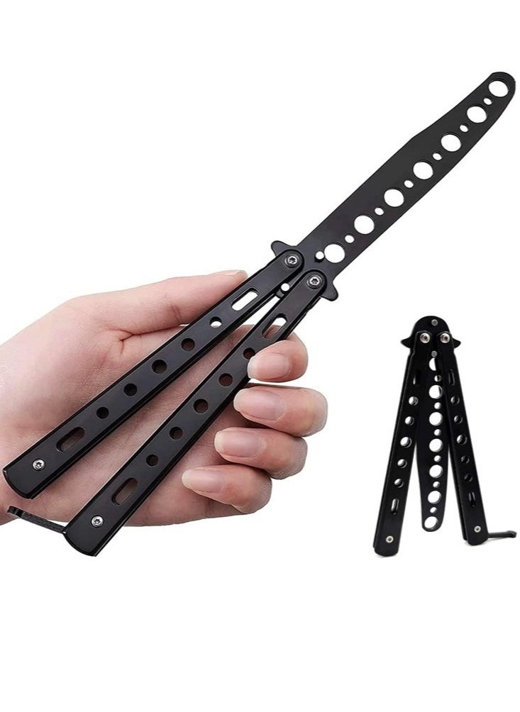 fashionhome Folding Stainless Steel Knife Training Butterfly Toy Tool Black  - Image 1