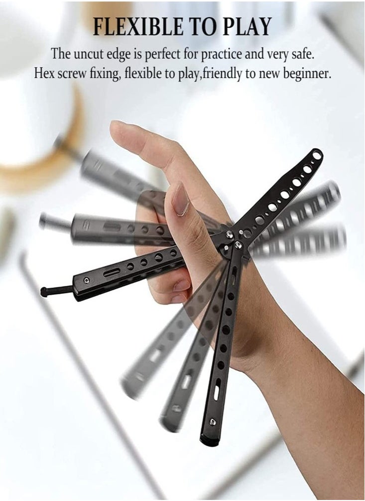 fashionhome Folding Stainless Steel Knife Training Butterfly Toy Tool Black  - Image 5