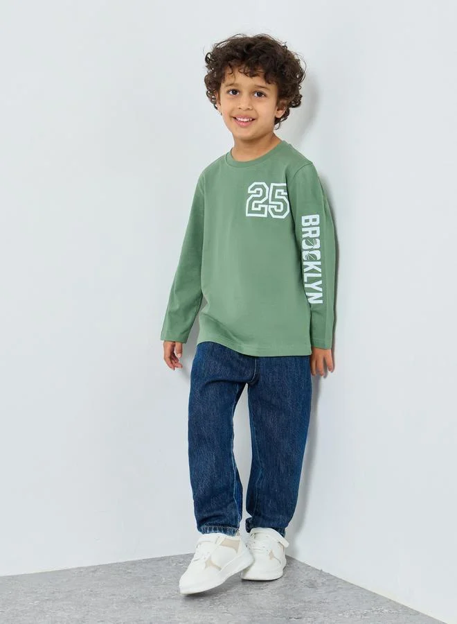 Styli Styli Boys Green Graphic Long Sleeve T-Shirt