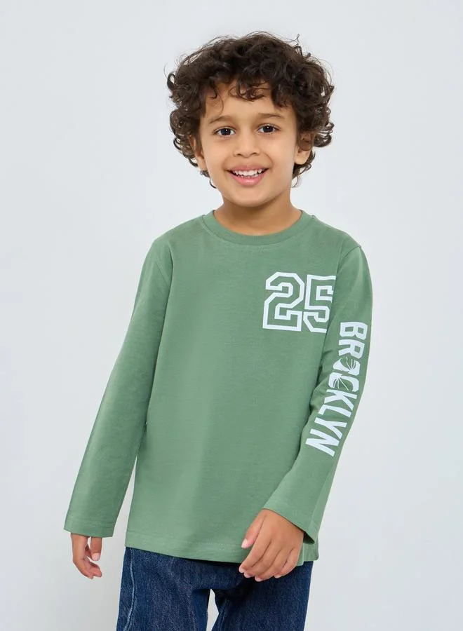 Styli Styli Boys Green Graphic Long Sleeve T-Shirt