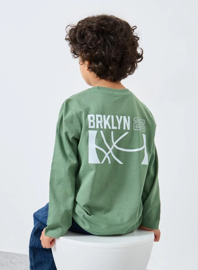 Styli Styli Boys Green Graphic Long Sleeve T-Shirt