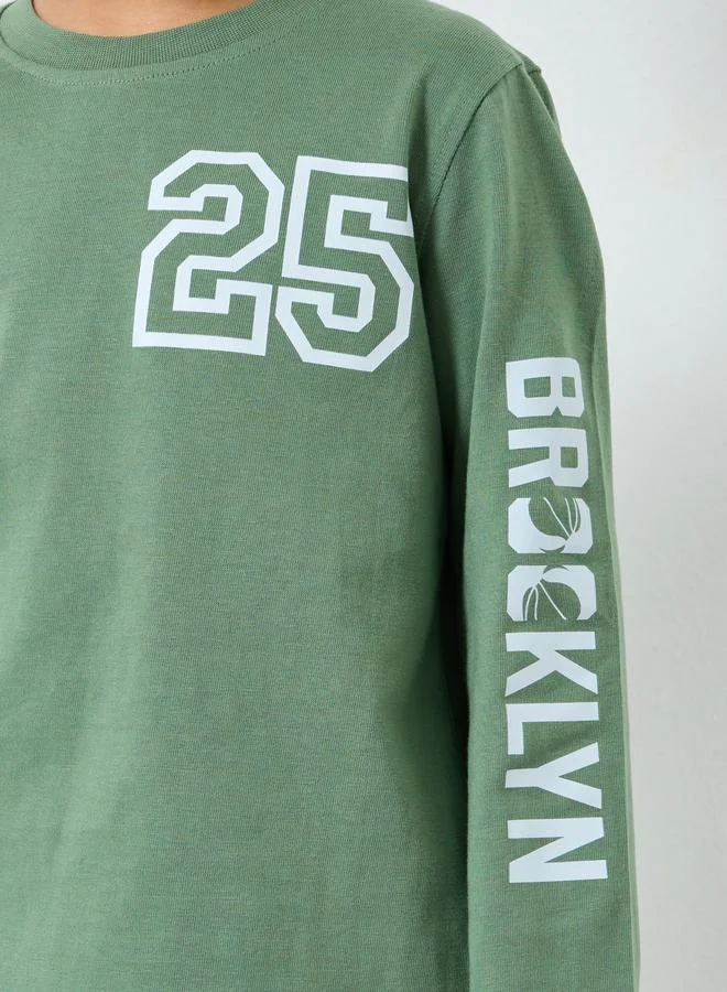 Styli Boys Green Graphic Long Sleeve T-Shirt