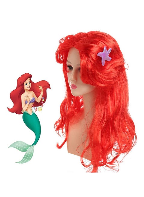 شعر مستعار تنكري لحورية البحر الصغيرة شعر مستعار للأميرة أرييل شعر مستعار أحمر طويل مجعد على شكل نجم البحر