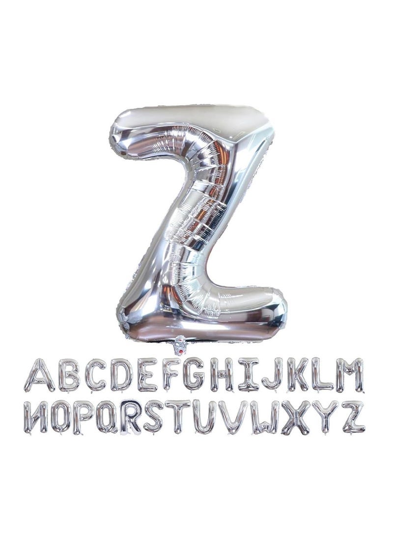 بارتي ويذ إيما الحروف الفضية من الألف إلى الياء بالونات 32 بوصة بالونات الأبجدية الكبيرة الفضة رقائق الهيليوم رسالة بالون لتزيين حفل عيد ميلاد الذكرى السنوية لزينة الزفاف (فضي-Z) - Image 1