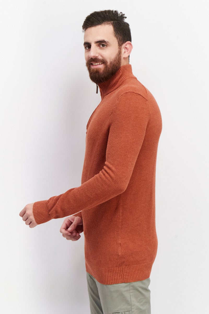 Club Room سويت شيرت مزخرف برقبة مزيفة للرجال، برتقالي ملكي - Image 2