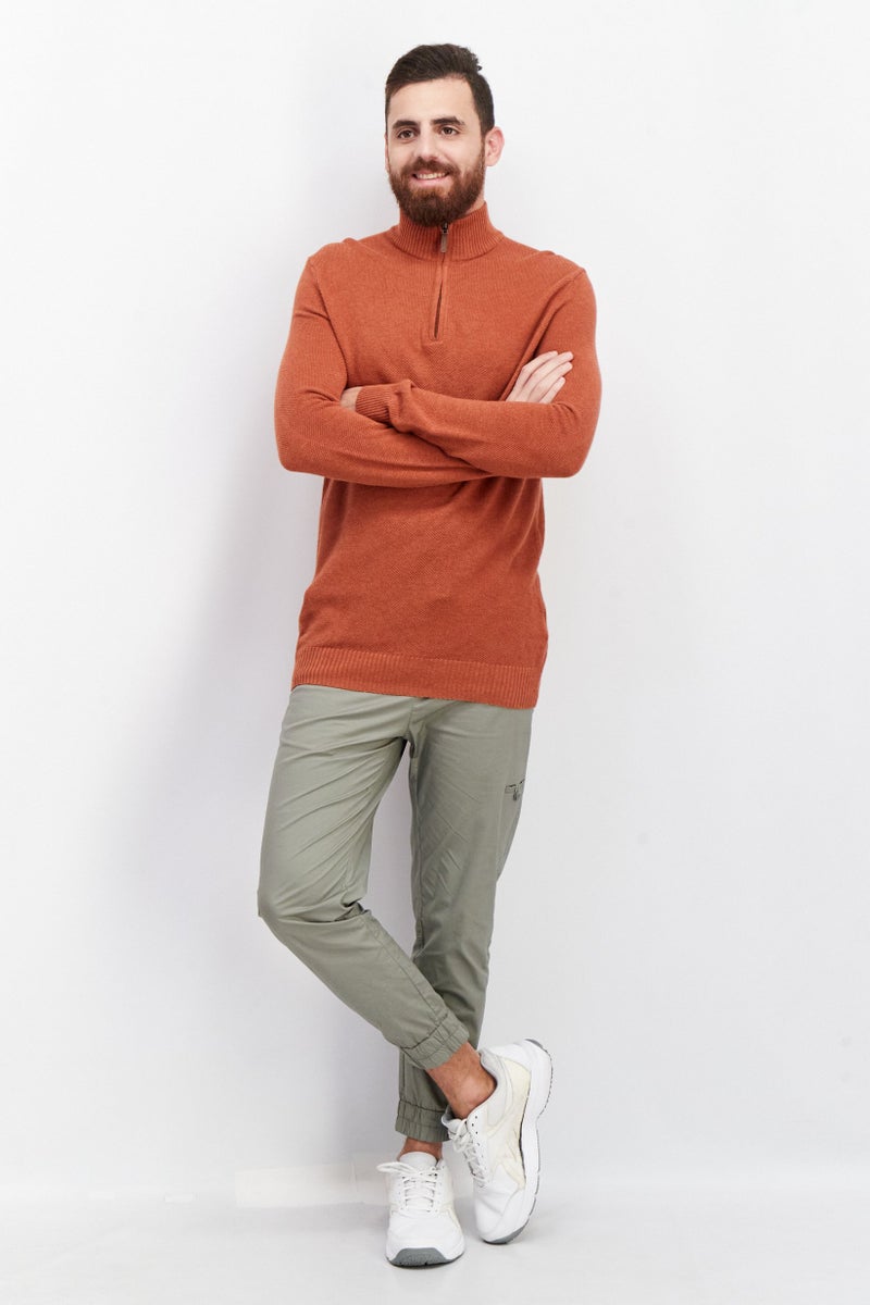 Club Room سويت شيرت مزخرف برقبة مزيفة للرجال، برتقالي ملكي - Image 3