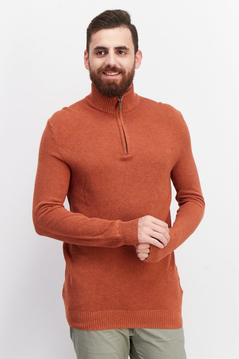 Club Room سويت شيرت مزخرف برقبة مزيفة للرجال، برتقالي ملكي - Image 1