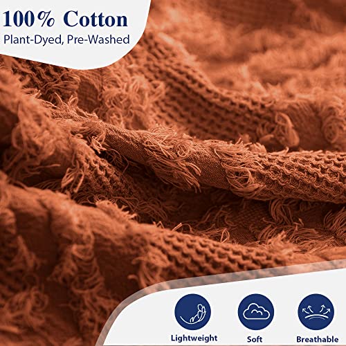 Simple&Opulence SimpleOpulence Cotton Throw Blanket for Bed Couch Boho Textured Geometric Knit Woven Blanket with Tassels Soft Lightweight Breathable Shabby Chic Farmhouse Decoration for AllSeasonRust Orange - Image 3