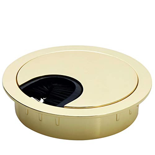 Desunia Polished Brass Metal Cable Grommet | 2 Piece "Lock in" Feature with "Brush" Opening for Management of Office & Computer Desk Wires | 60mm (2 3/8") Hole Opening | 1 Pack - Image 4