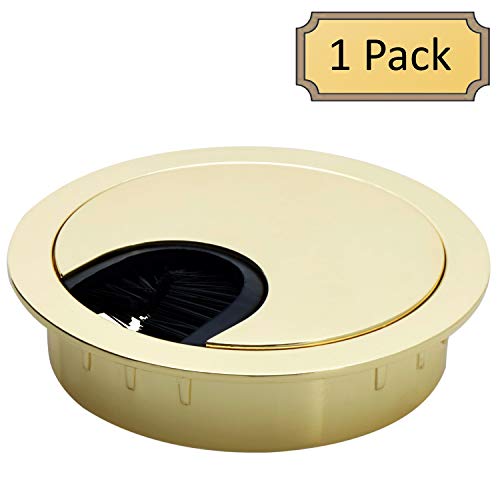 Desunia Polished Brass Metal Cable Grommet | 2 Piece "Lock in" Feature with "Brush" Opening for Management of Office & Computer Desk Wires | 60mm (2 3/8") Hole Opening | 1 Pack - Image 3