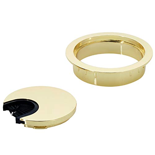 Desunia Polished Brass Metal Cable Grommet | 2 Piece "Lock in" Feature with "Brush" Opening for Management of Office & Computer Desk Wires | 60mm (2 3/8") Hole Opening | 1 Pack - Image 2