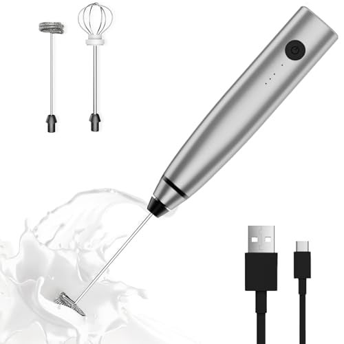 Milk Frother Rechargeable Handheld Electric Whisk Coffee Frother Mixer with 2 Stainless whisks 3 Speed Adjustable Foam Maker Blender for Coffee Matcha Latte Cappuccino Hot ChocolateGray